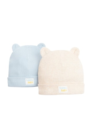 2 bonnets à oreilles - Ciel et beige