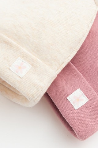 2 bonnets à oreilles - Rose et beige