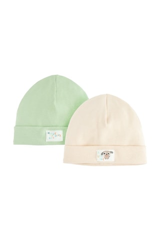 2 bonnets - Vert clair et beige clair