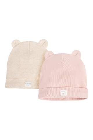 2 bonnets à oreilles - Ecru et rose poudré