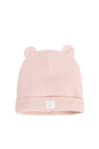 2 bonnets à oreilles - Ecru et rose poudré