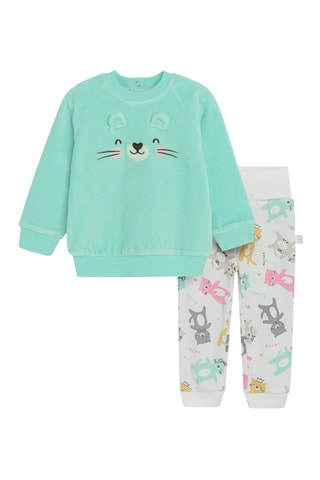 Sweat en velours et jogging - Turquoise et blanc