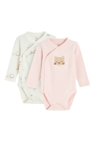 2 bodys en coton biologique - Rose et blanc cassé