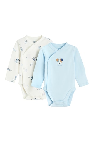 2 bodys en coton biologique - Bleu clair et blanc