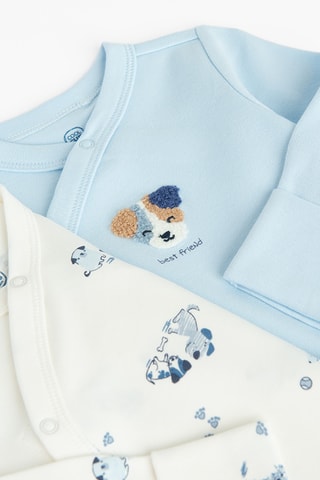 2 bodys en coton biologique - Bleu clair et blanc