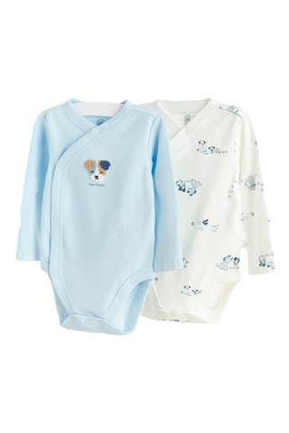 2 bodys en coton biologique - Bleu clair et blanc