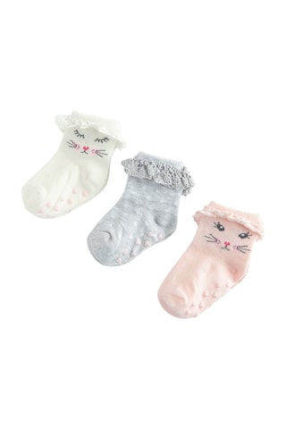 3 paires de chaussettes antidérapantes - Ecru, gris chiné et rose clair
