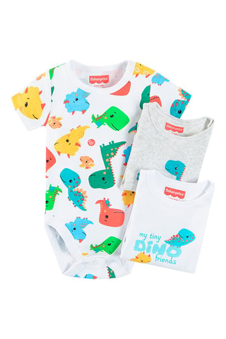 3 bodys en coton biologique - Blanc et gris clair chiné