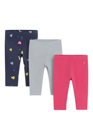 3 leggings - Bleu marine, gris et fuchsia