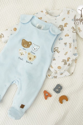 Body et grenouillère en coton biologique - Blanc et ciel