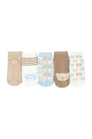 5 paires de chaussettes antidérapantes - Blanc, taupe et ciel