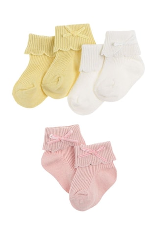 3 paires de chaussettes - Jaune, écru et rose