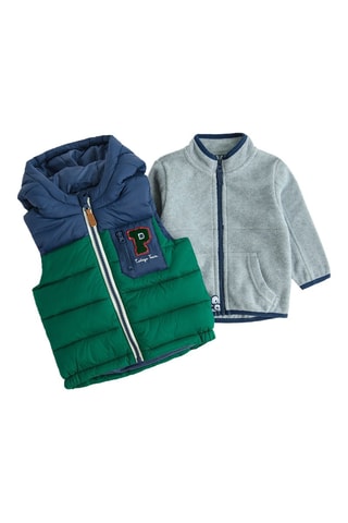 Doudoune sans manches et sweat - Vert foncé et gris