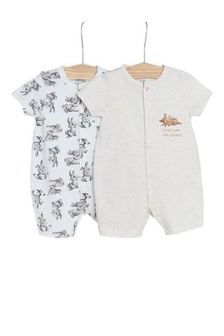 2 combinaisons en coton biologique Bambi et Panpan Bambi Disney Blanc et beige chiné