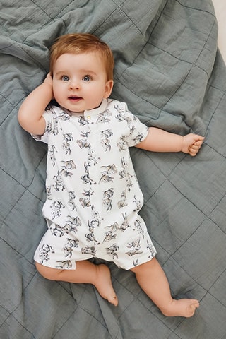 2 combinaisons en coton biologique Bambi et Panpan Bambi Disney Blanc et beige chiné