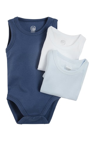 3 bodys en coton biologique Bleu et blanc