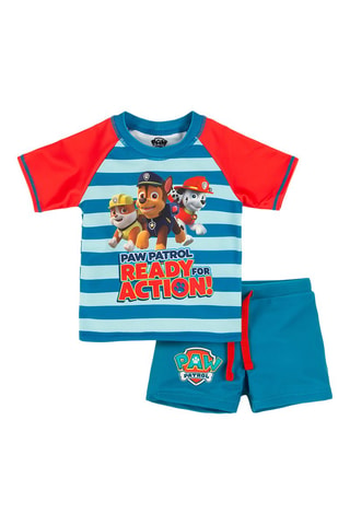 T-shirt et boxer de bain Chase, Marcus et Ruben Pat’Patrouille - Bleu roi et turquoise