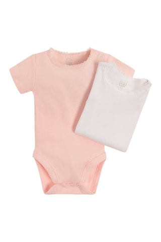 2 bodys en coton biologique Rose et blanc