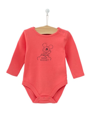 3 bodys en coton biologique Mickey Disney - Ecru, corail et bleu clair