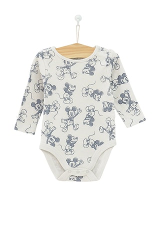 3 bodys en coton biologique Mickey Disney - Ecru, corail et bleu clair