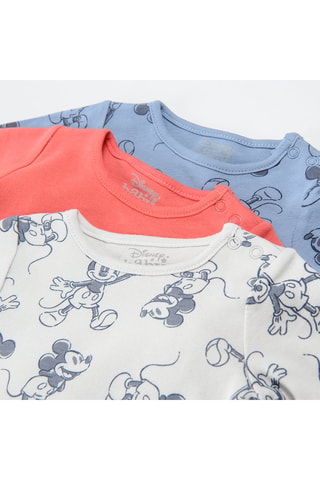 3 bodys en coton biologique Mickey Disney - Ecru, corail et bleu clair