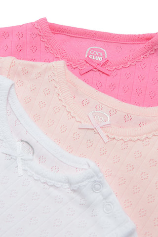 3 bodys en coton biologique - Fuchsia, blanc et rose