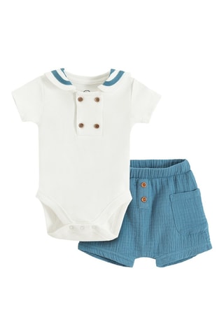 Body et short - Blanc et bleu canard
