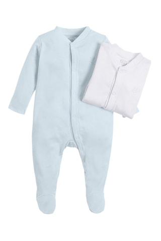 2 grenouillères en coton biologique -  Ciel et blanc