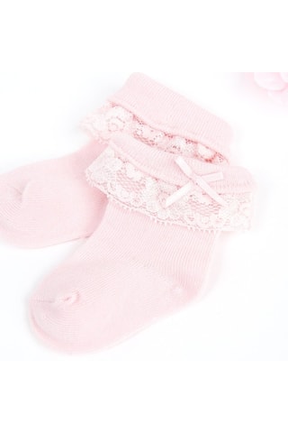 Chaussettes et bandeau en dentelle - Rose poudré