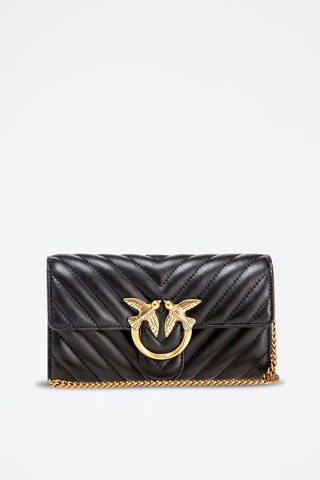 Bandolera de piel ovina Love One - Negro y dorado