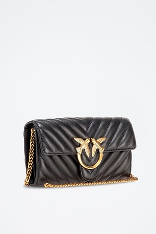 Bandolera de piel ovina Love One - Negro y dorado