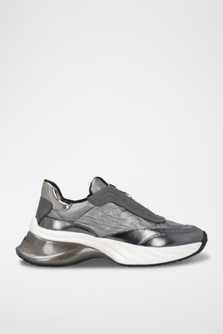 Zapatillas de piel de cuña - Gris