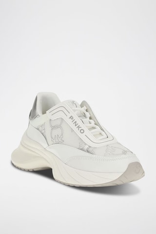 Zapatillas de piel bovina con plataforma - Blanco y gris