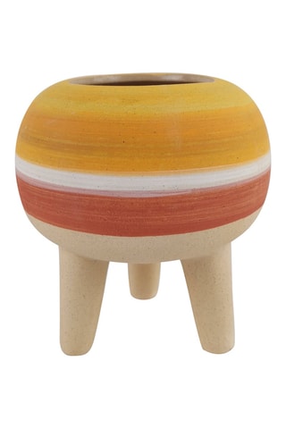 Jarrón de cerámica Mexicana - 13 cm - Naranja y beige