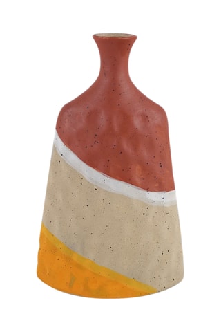 Jarrón de cerámica Mexicana - 16,5 cm - Beige y burdeos
