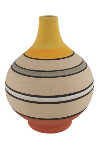 Jarrón de cerámica Mexicana - 18,8 cm - Blanco y amarillo