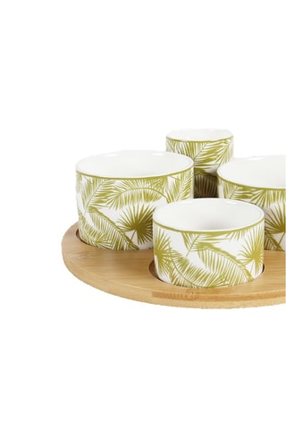 Bandeja para aperitivo giratorio de madera y 4 boles de porcelana Aruba