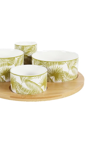 Bandeja para aperitivo giratorio de madera y 4 boles de porcelana Aruba