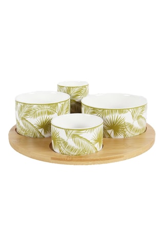 Bandeja para aperitivo giratorio de madera y 4 boles de porcelana Aruba