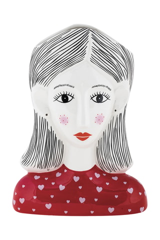 Estatua de cerámica Elicriso - 25,7 x 13,5 x 36 cm - Blanco y rojo