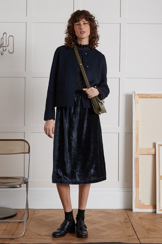 Jupe midi en velours taille haute - Noir