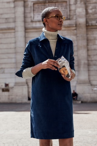 Robe droite en velours - Bleu foncé