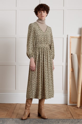 Robe midi - Vert et beige