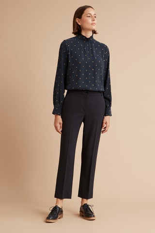 Pantalon cigarette en laine - Bleu foncé