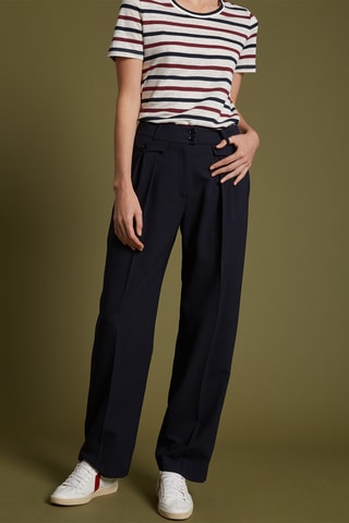 Pantalon large en laine - Bleu foncé
