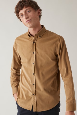 Chemise regular en velours - Camel