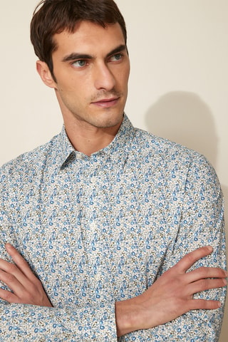 Chemise slim - Bleu cobalt et écru
