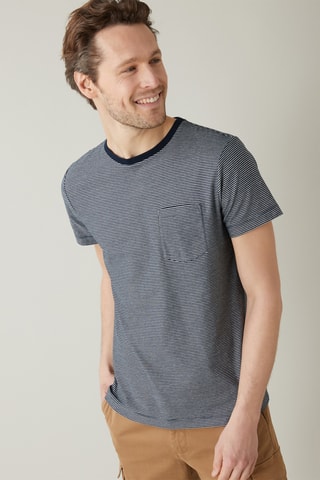T-shirt en coton biologique - Bleu marine et écru