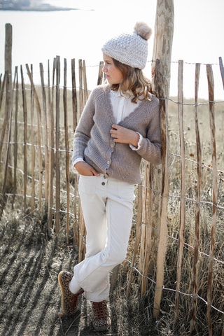 Bonnet à pompon en laine - Beige