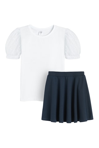 T-shirt bimateriale e gonna - Bianco e navy